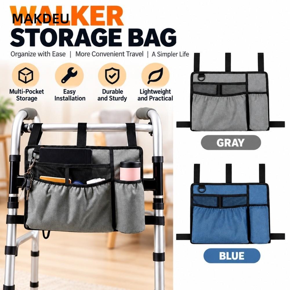 MAKDEU Walker Bag, สายปรับระดับได้ Hands Free Storage Walker Pouch Attachments, ที่วางแก้วน้ําความจุ
