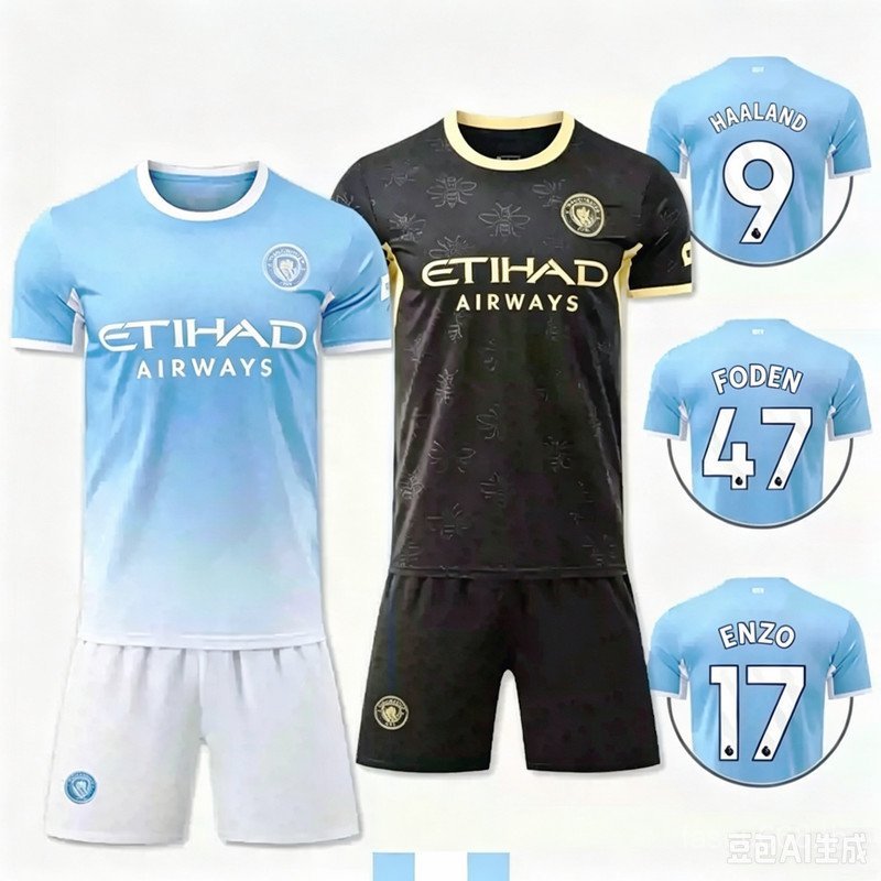 ชุดเสื้อฟุตบอลเด็ก 2026-27 City Blue HAALAND เสื้อฟุตบอลเด็ก+สั้นสําหรับเด็กชายและเด็กหญิง