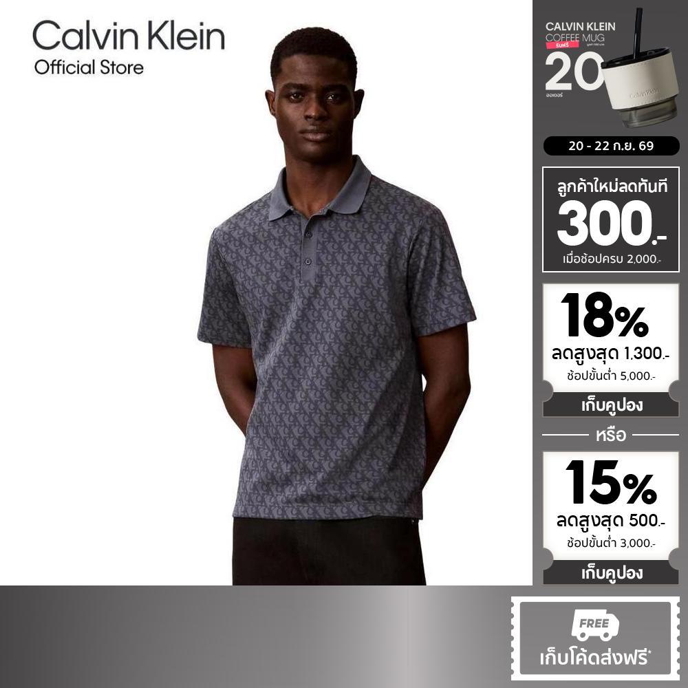 CALVIN KLEIN เสื้อโปโลแขนสั้นผู้ชาย Monogram Allover Print Polo Shirt รุ่น 4RF264G CKP-สี Deep Gray