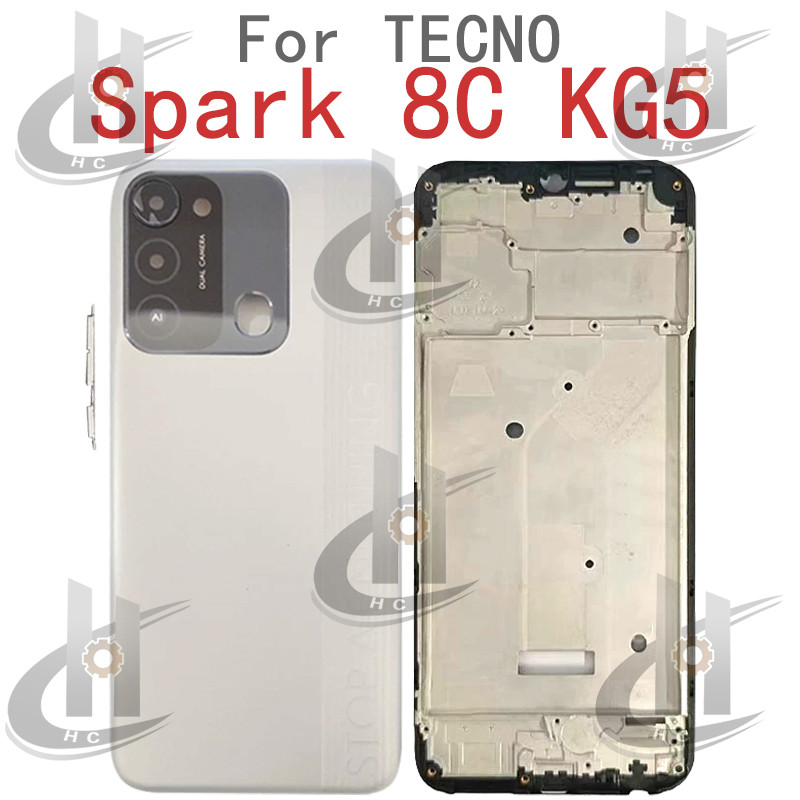 สําหรับ Tecno Spark 8C KG5K KG5JBattery ฝาหลังกรอบกลาง + ปุ่ม + กรอบหน้า LCD + เลนส์กรอบกล้อง - รูปที่ 2