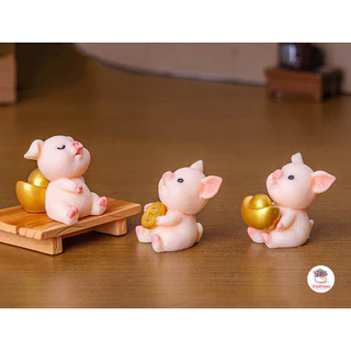 แก๊งหมูถือเงิน [ เซต 8 ชิ้น ] ตุ๊กตาจิ๋ว โมเดลจิ๋ว แต่งสวน
