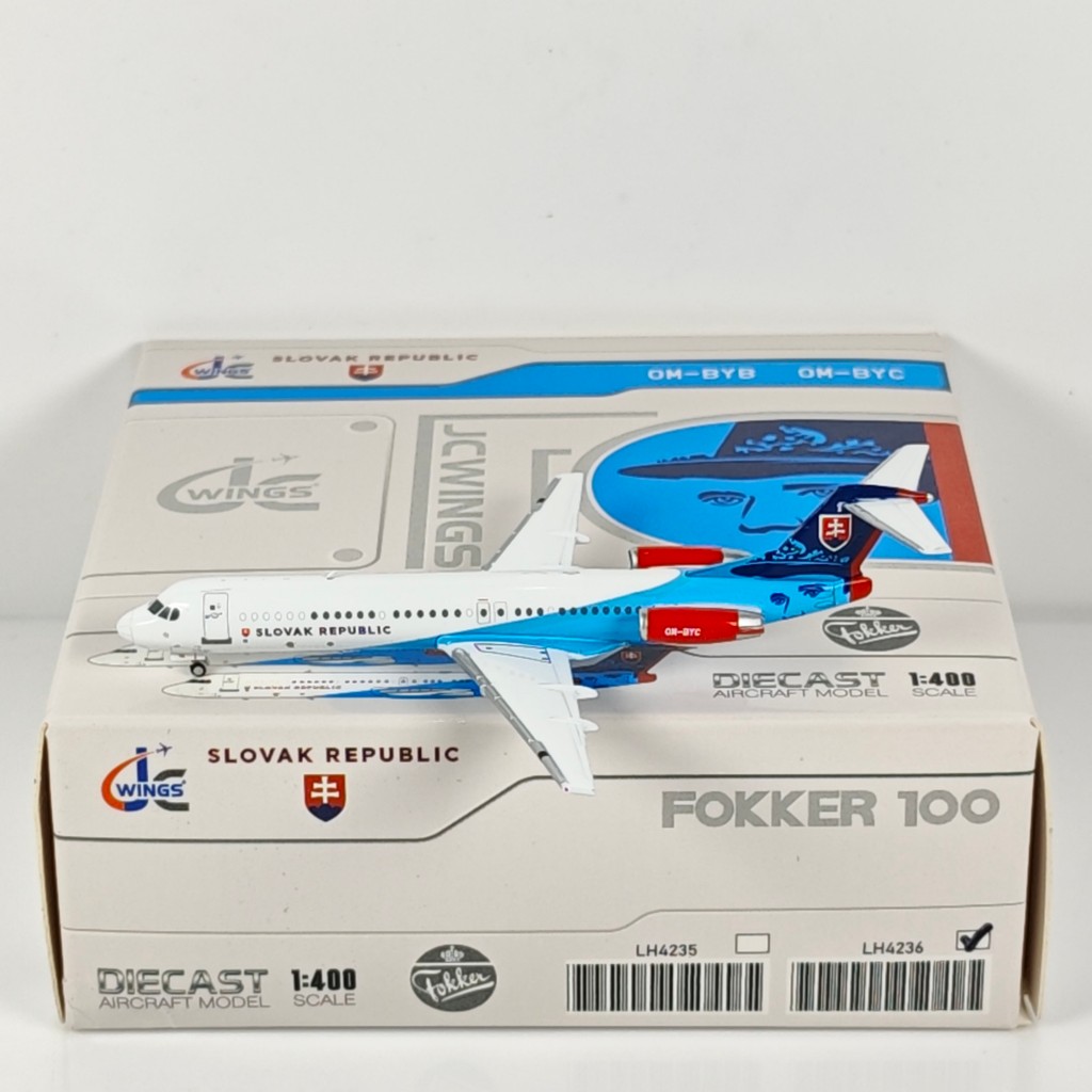 JC Wings LH4236 1: 400 เครื่องพิเศษสโลวาเกีย Fokker Fokker100 OM-BYC โลหะผสม