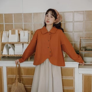 Red Berryเสื้อเชิ้ตผ้าฝ้ายแท้หลวมสไตล์ญี่ปุ่นฤดูใบไม้ร่วงและฤดูหนาวปี 2025 ทรงหลวมพร้อมกระดุมทรงไม่สม่ำเสมอ99201
