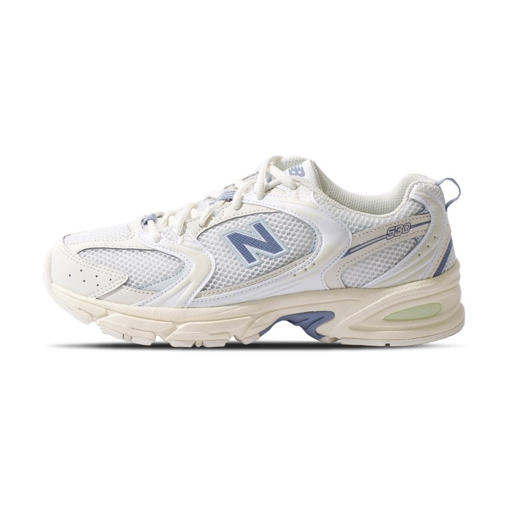 รองเท้าผู้ชายและผู้หญิง สีเบจเย็บขอบสีฟ้า ดีไซน์เรโทร casual กันกระแทก U530NEA