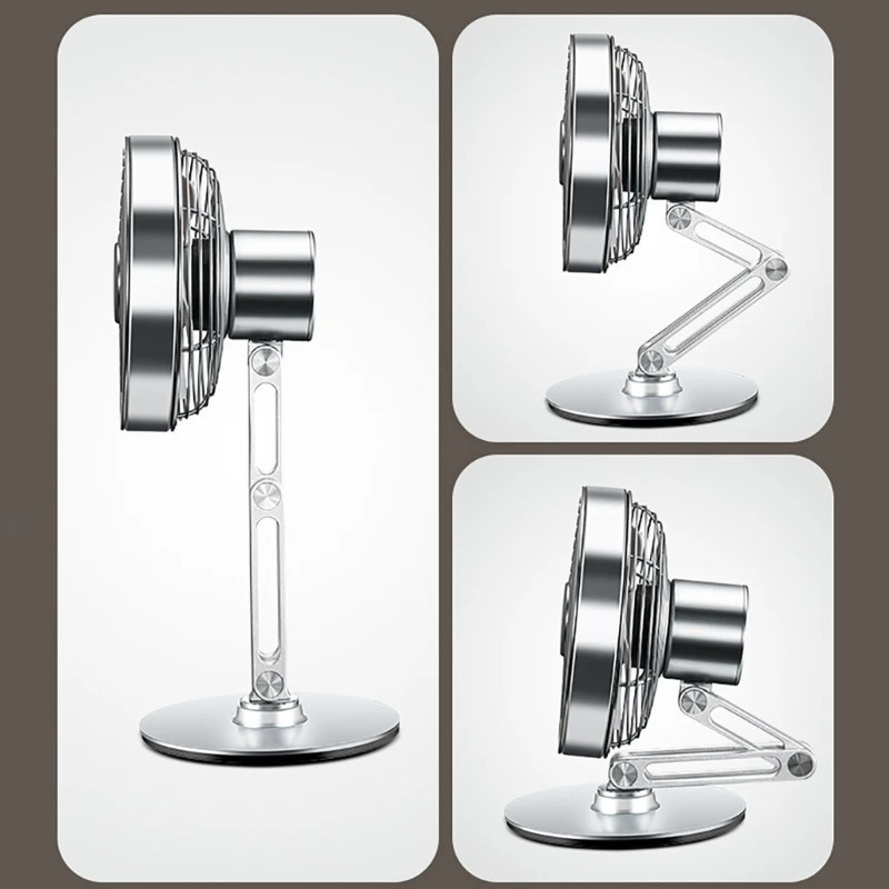 พัดลมตั้งโต๊ะ ยูเอสบี 4.6นิ้วพัดลมตั้งโต๊ะพัดลมระบายความร้อนโลหะขนาดเล็ก3ความเร็วปรับความสูง360° หมุ