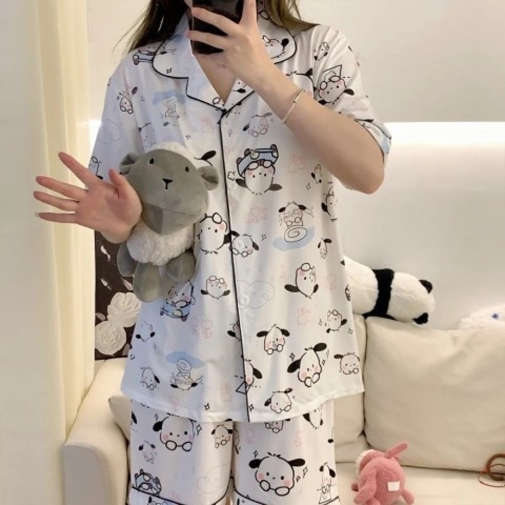 Wx2023 ยอดนิยมสุทธิสีแดงลมชุดนอนสตรีฤดูร้อนแขนสั้นฤดูร้อนใหม่บางน่ารักการ์ตูนสวมใส่สามารถสวมใส่นอก 2