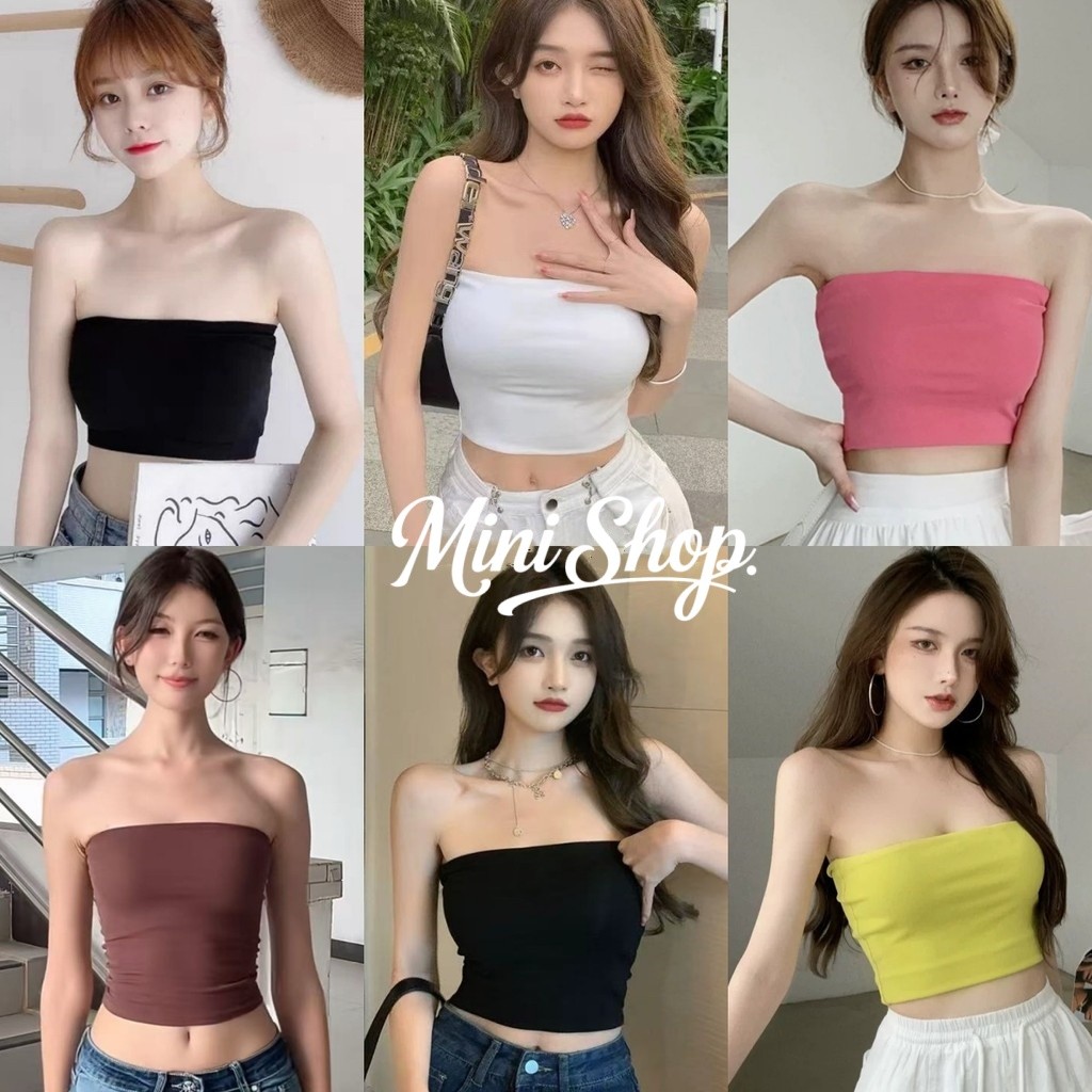 Mini shop🌸พร้อมส่ง🌸สายเดียว เสื้อเกาะอก ไม่มีฟองน้ำ สีพื้น ยืดพอดีตัว เกาหลีสไตล์ หลากสี 5สี(MX-5)