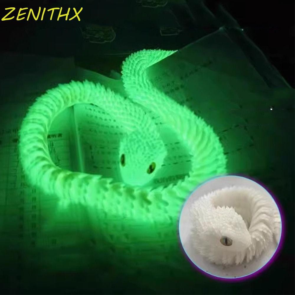 ZENITHX เครื่องประดับงูเรืองแสง, Creative สัตว์จําลองที่สมจริง,ตกแต่งปีใหม่เรืองแสงในที่มืดเด็กของขวัญจําลอง 3D พิมพ์งูเดสก์ท็อปเครื่องประดับ