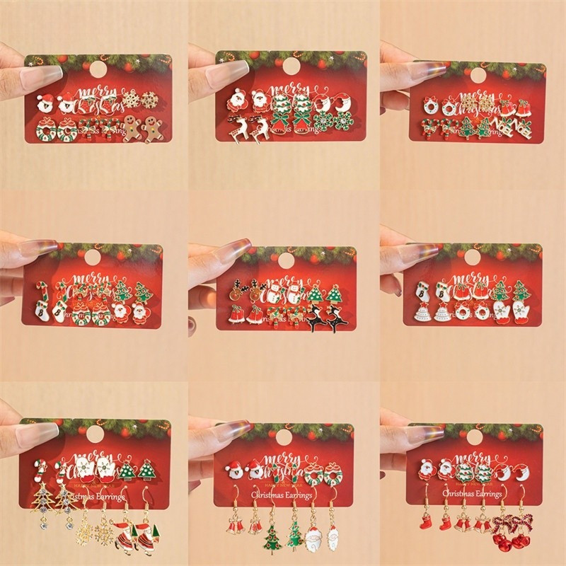 ต่างหูชุด CHRISTMAS 6 คู่, อีLEGANT SANTA, TREE และ CANE สำหรับเป็นของขวัญให้ทั้งผู้หญิงและผู้ชาย