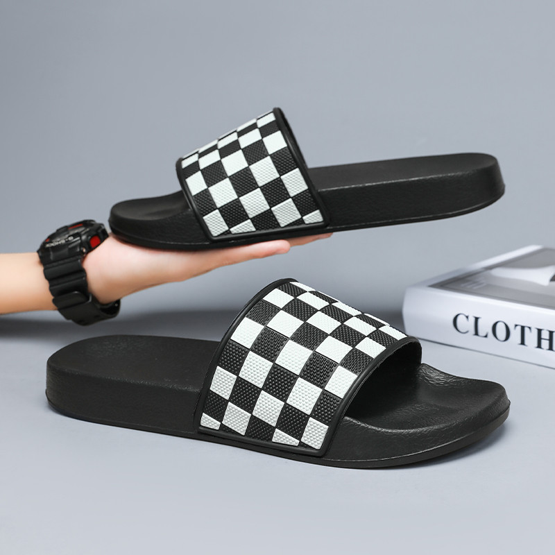 39-48 Checkered Flip-Flops รองเท้าผู้ชายขนาดใหญ่ Casual Home Bathroom Anti-Slip Sandal