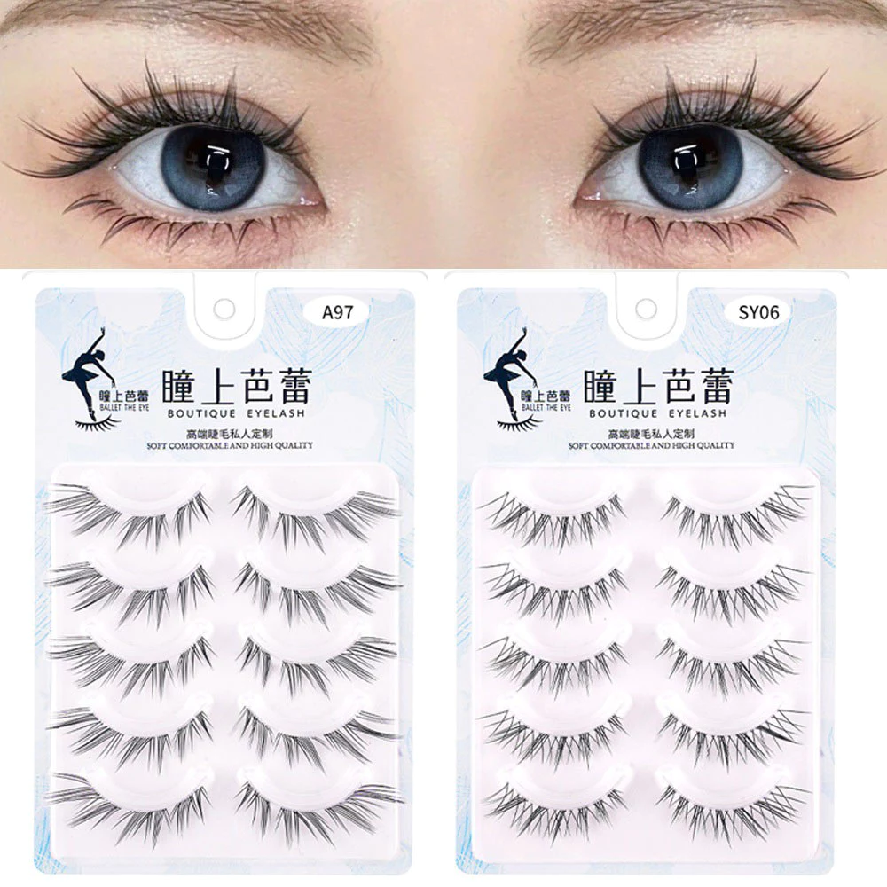 Eye แต่งหน้าขนตาปลอม Clear Stem Lash Extension Cross Nature ยาวผมนุ่มเครื่องสําอางความงามนํากลับมาใช้ใหม่ 5 คู่