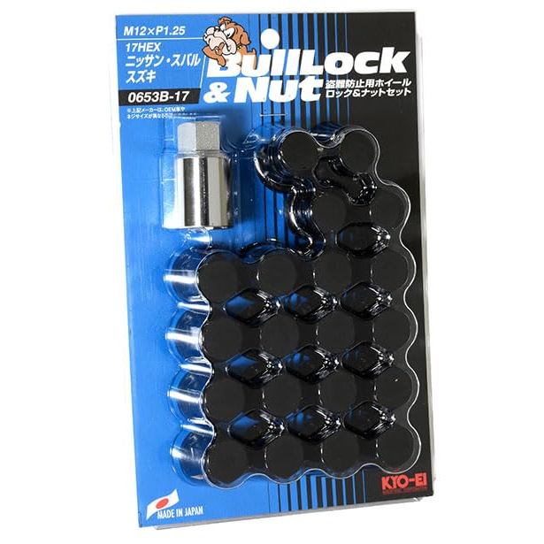 KYO-EI Kyoei Sangyo Bull Lock Nut กระเป๋า 17HEX M12XP125 สำหรับ 5H รถยนต์ สีดำ 0653B-17