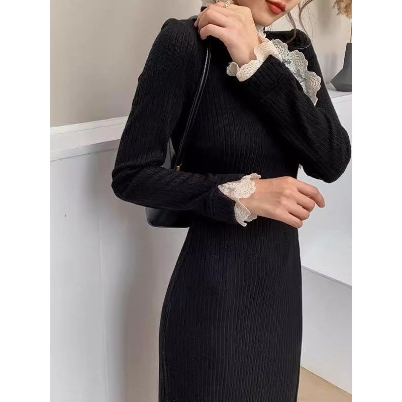 ข้อเสนอพิเศษ!FXZZ ฤดูใบไม้ร่วงฤดูหนาว กี่เพ้า หญิงสไตล์แห่งชาติเอวแคบใหม่สไตล์เฮปเบิร์นฐาน ดีงาม คนดังถักใหม่สไตล์จีนฤดูใบไม้ผลิฤดูใบไม้ร่วงชุดสีด