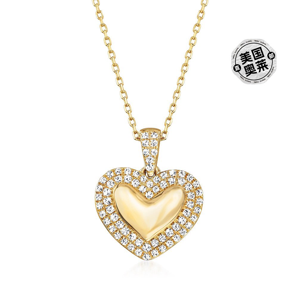 สร้อยคอมุกหัวใจประดับเพชร แบบ 14KT สีเหลือง