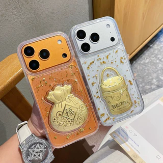 3D Lucky Bag GoldFoil เรซิ่นเคสโทรศัพท์สําหรับ iPhone 17 Pro Max 17 Air 16 Plus 15 14 13 12 11 กันกระแทกป้องกันปลอก