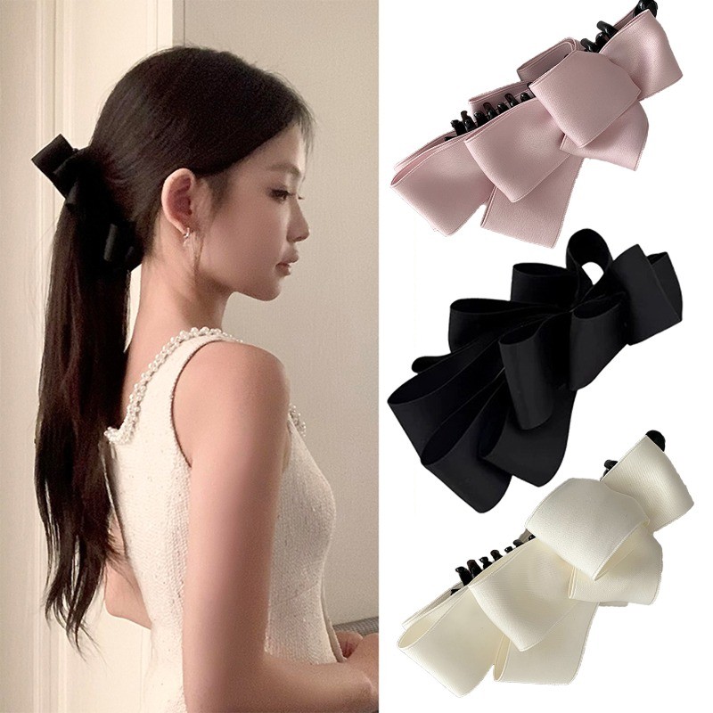 เกาหลีซาตินโบว์กล้วยคลิปผมหางม้าสูงของผู้หญิงแนวตั้งคลิปคว้าคลิปกิ๊บอารมณ์อุปกรณ์ผมแสดงปริมาณผมฉลามคลิป