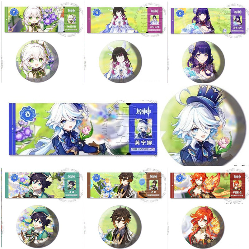 14 ชิ้น/เซ็ตเกมการ์ตูนเลเซอร์ตั๋วสองด้านบุ๊คมาร์คการ์ตูน Mavuika Pyro Archon Haborym Kiongozi Mavuik