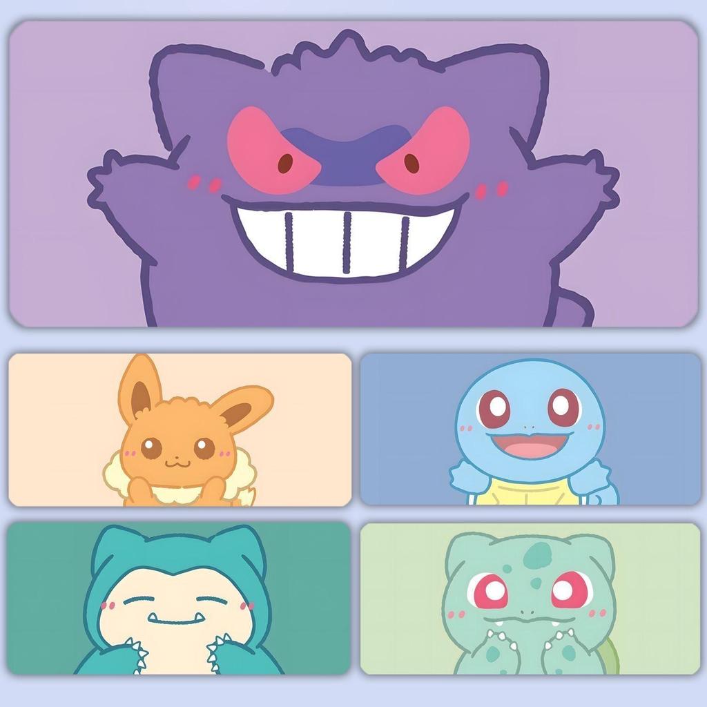 แผ่นรองเมาส์ขนาดใหญ่โปเกมอนน่ารัก - แผ่นรองโต๊ะสําหรับเล่นเกม Pikachu Gengar Kawaii หนา 3 มม. และกันลื่น