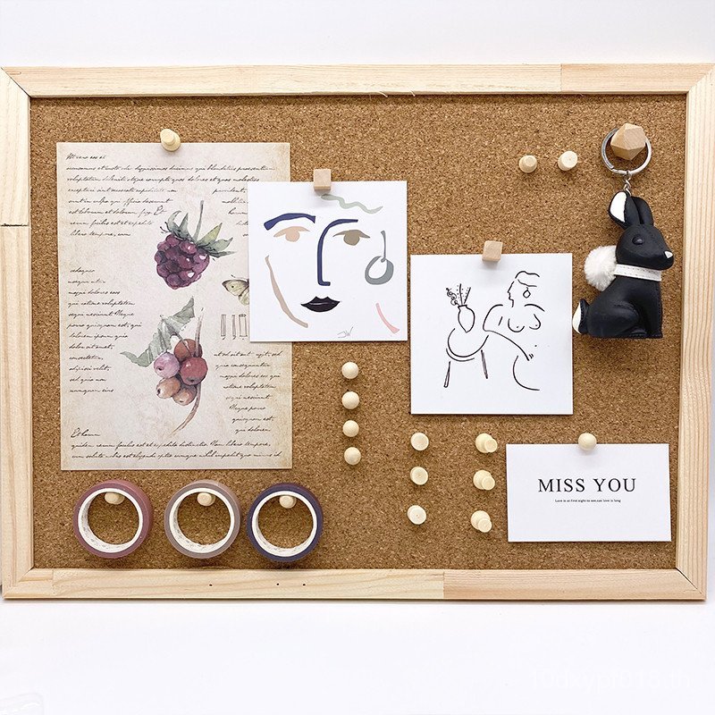 Creative Art King ไม้ Thumbtack Log I-Shaped เล็บหัวใหญ่ Cork Board ไม้เนื้อแข็งอนุบาลกดเล็บ Photo W