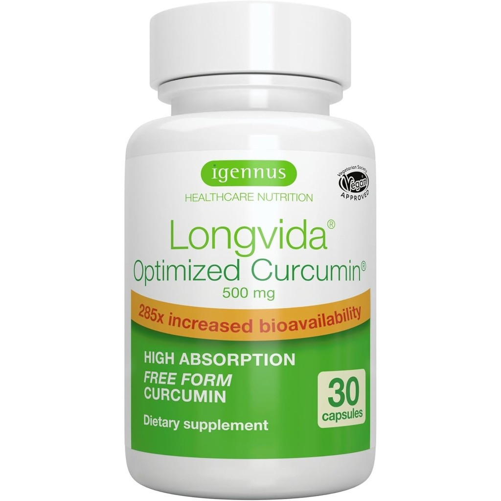 Igennus Longvida Lipidated Curcumin 500mg, Ultra Bioavailable & Sustained Action, 65x Higher Plasma 