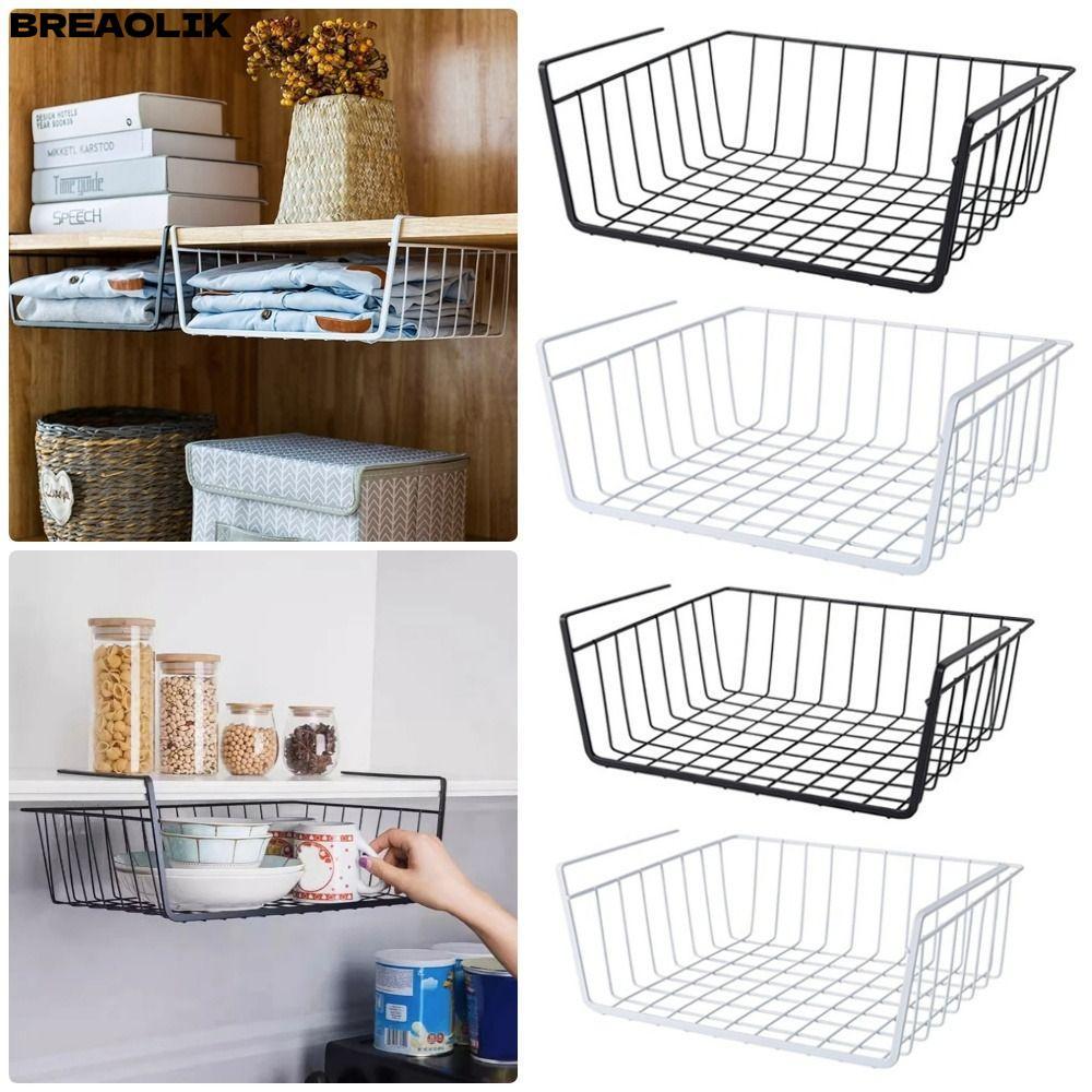 BREAOLIC 1 ชิ้นห้องครัว Organizer ชั้นวาง,โต๊ะตู้เสื้อผ้าผู้ถือขนาดเล็ก/ขนาดใหญ่ตู้เก็บ,ใต้โต๊ะสําหรับหอพักสํานักงานโลหะแขวนตะกร้าตาข่าย