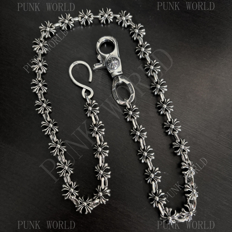 เงิน925ดอกไม้สี่เหลี่ยมข้าม  ​กางเกง Retro Punk Gothic Rock เอว Street Hip-Hop กระเป๋าอุปกรณ์เสริม Luxury Party ของขวัญ 2599