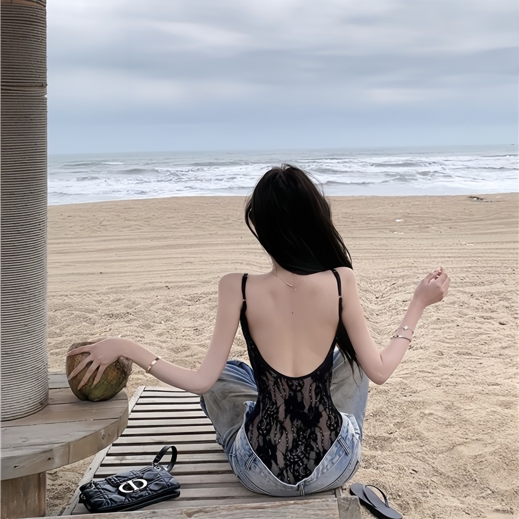 Vogue🌟พร้อมส่ง🌟 ชุดบอดี้สูท ลายลูกไม้ สีขาวครีมดำ เรียบหรูเซ็กซี่มากแม่ #C010 - รูปที่ 6