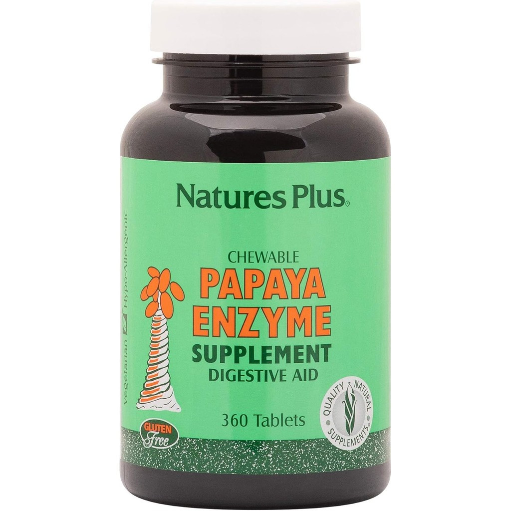 Natures Plus Papaya Enzyme - 6 mg Papain - All Natural Digestive Aid Supplement, Contains Amylase & 