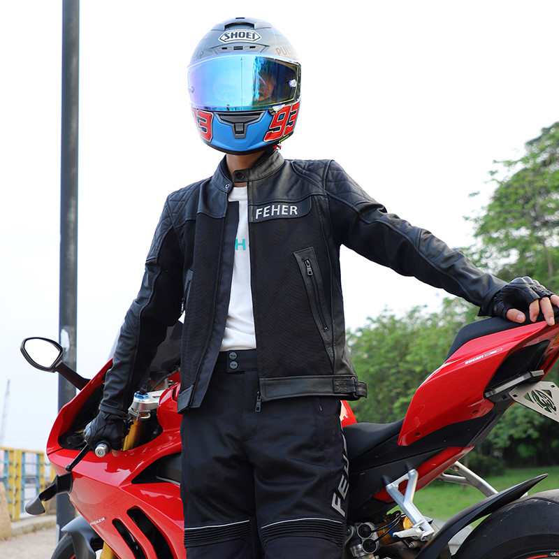 FEHER Jersey สำหรับผู้ชาย แบบ breathable ตาข่ายและหนังวัว กันน้ำ เหมาะสำหรับฤดูใบไม้ผลิและฤดูร้อน