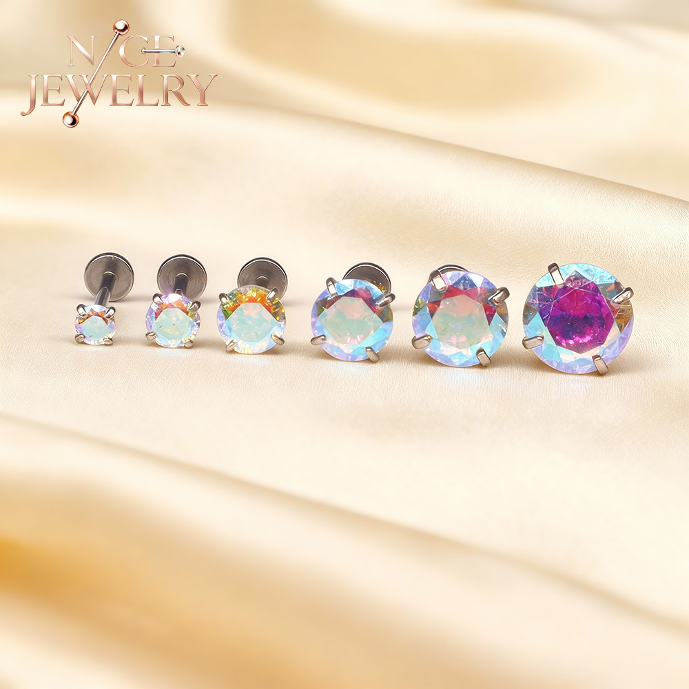 สแตนเลส 16G Medusa Labret Stud.Multicolor คริสตัล สำหรับการเจาะ Helix และ Tragus