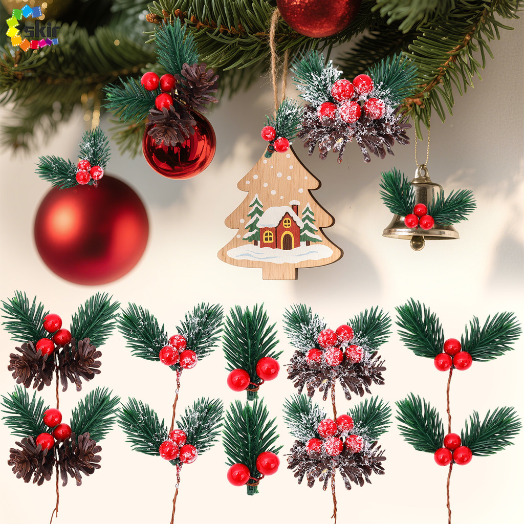 Lush Christmas Pine - เข็ม Red Berry - Rich Decor สําหรับต้นคริสต์มาส Pinecone Holly สาขา DIY กล่องข