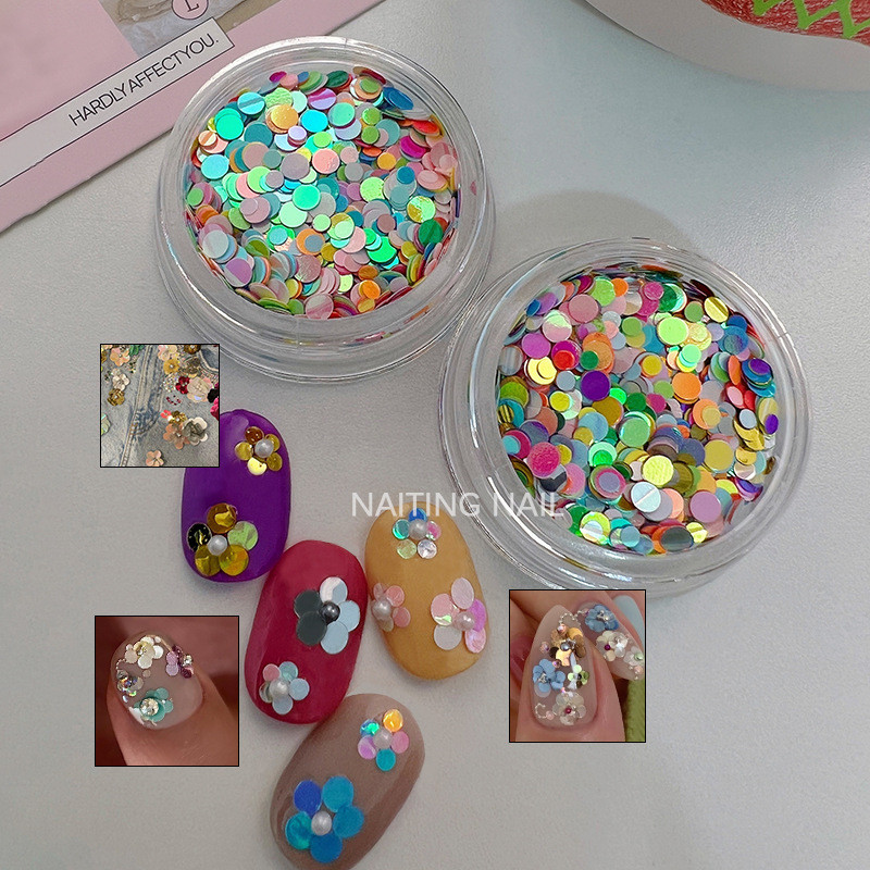 สไตล์เกาหลีปลายนิ้วดอกไม้ดิบแต่งเล็บเลื่อมแผ่นที่มีสีสันขนาดใหญ่ขนาดเล็กผสมลูกปัดดอกไม้แต่งเล็บตกแต่งแพทช์แววเครื่องประดับ