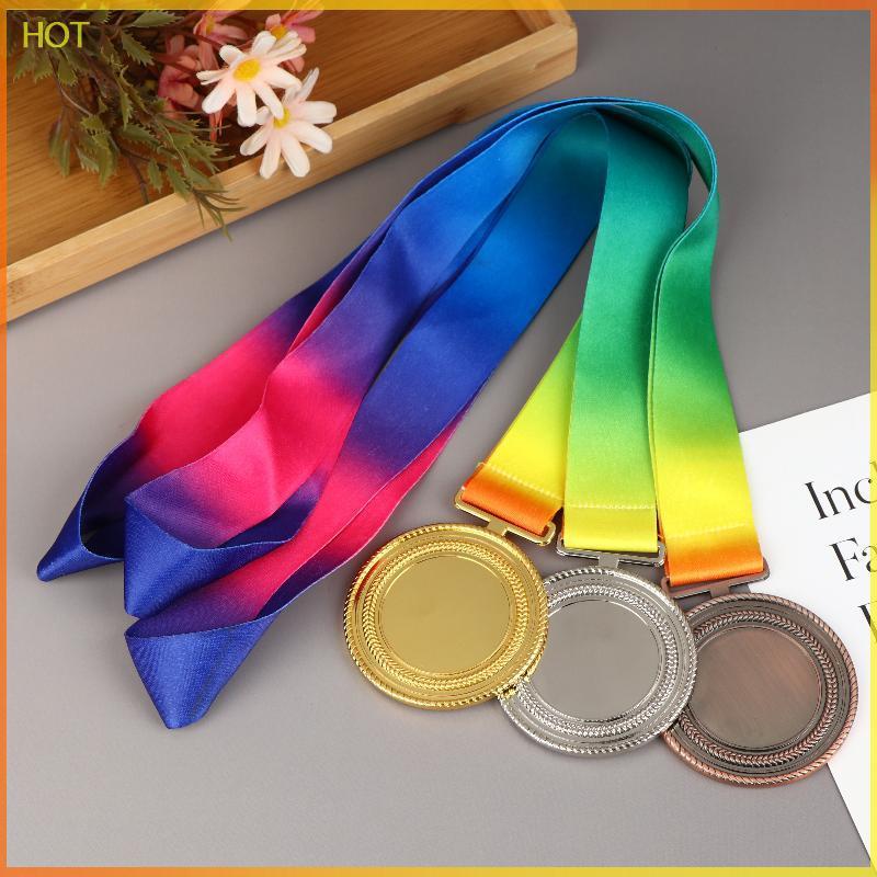 Technicolorsuper เหรียญรางวัลโลหะพร้อมริบบิ้นคอ Gold Silver Bronze สไตล์สําหรับกีฬาวิชาการหรือเส้นผ่