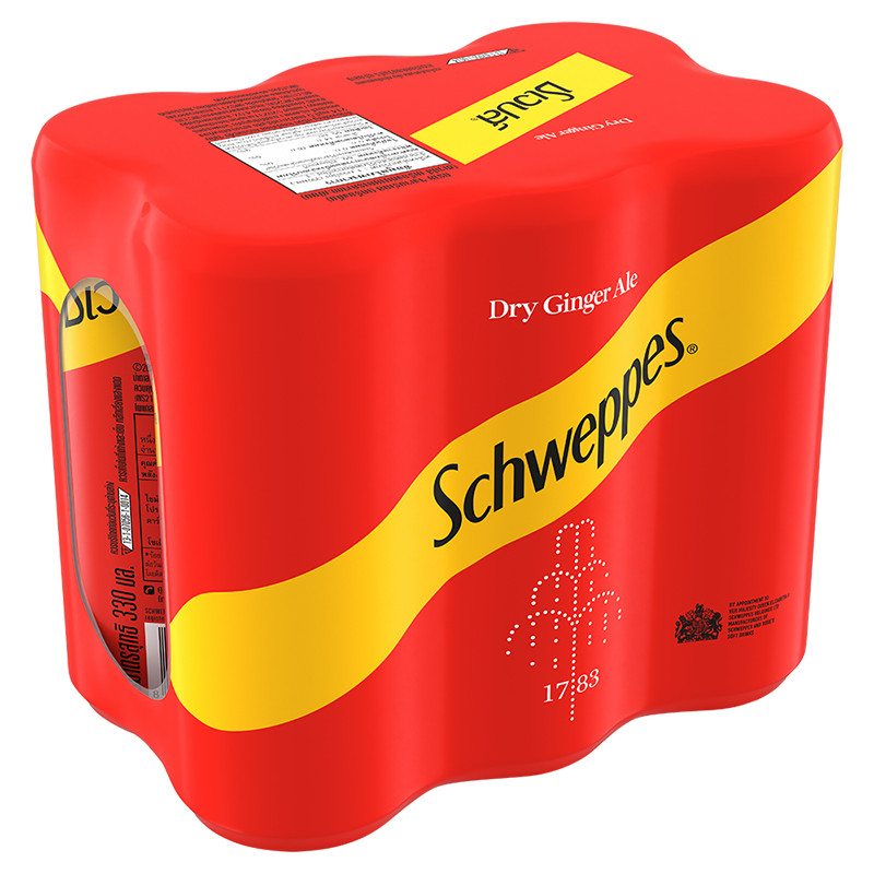 ชเวปส์ดรายจิงเจอร์เอล 330ซีซี แพค 6 Schweppes Sparkling Dry Ginger Ale 330cc Pack 6 [หมายเลขบาร์โค้ด 8851959632666 ]