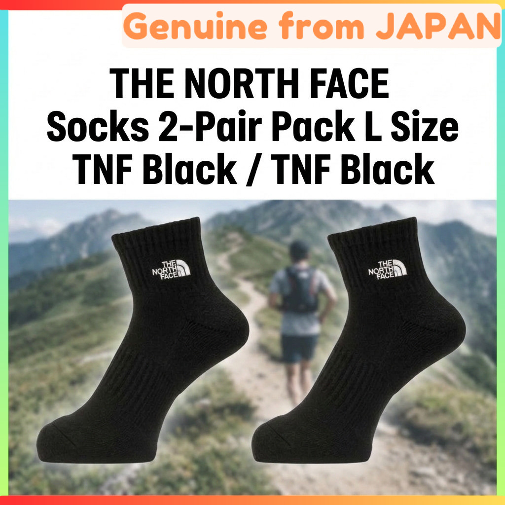 THE NORTH FACE Socks 2-Pair Pack TNF Logo Ankle Socks Black Size L NN82610 Japan