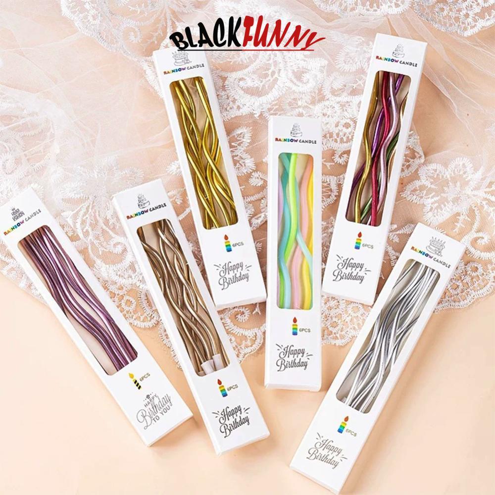 BLACKFUNNY 6 ชิ้น/เซ็ตโค้งเค้กวันเกิดเทียนขนม Cupcake Topper เทียนสําหรับงานแต่งงานวันเกิดตกแต่งเบเก
