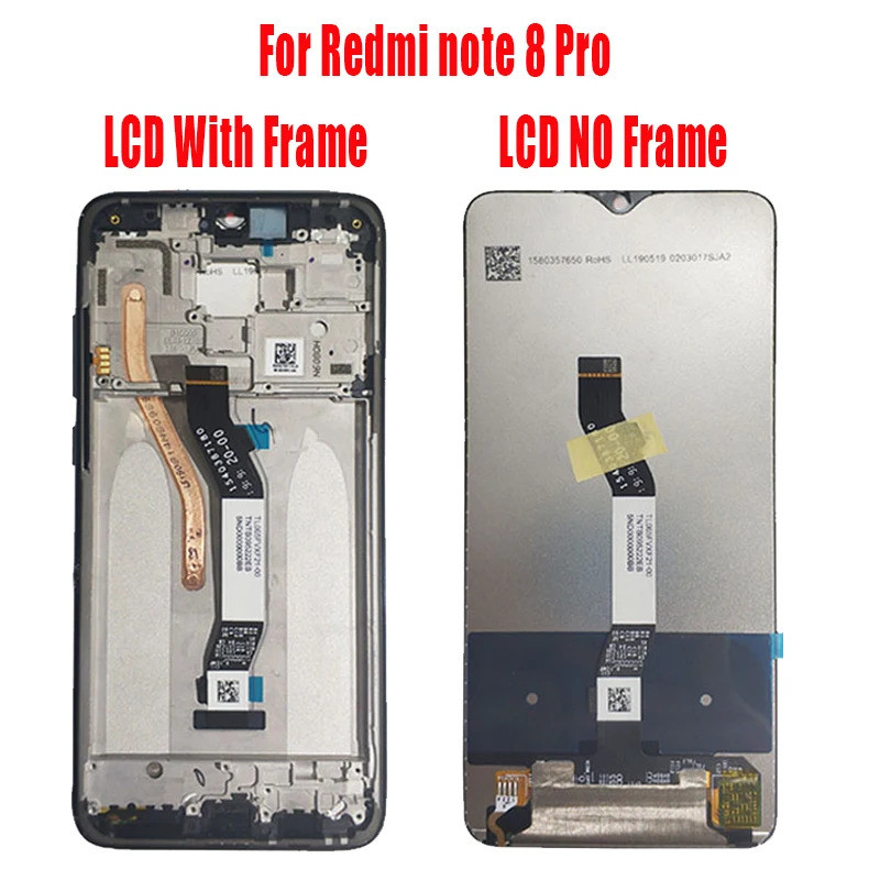 สําหรับ XIAOMI Redmi Note 8 Redmi Note 8 Pro ชุดหน้าจอ LCD พร้อมเคสด้านหน้าสีดําสีฟ้าเงินสีเขียว