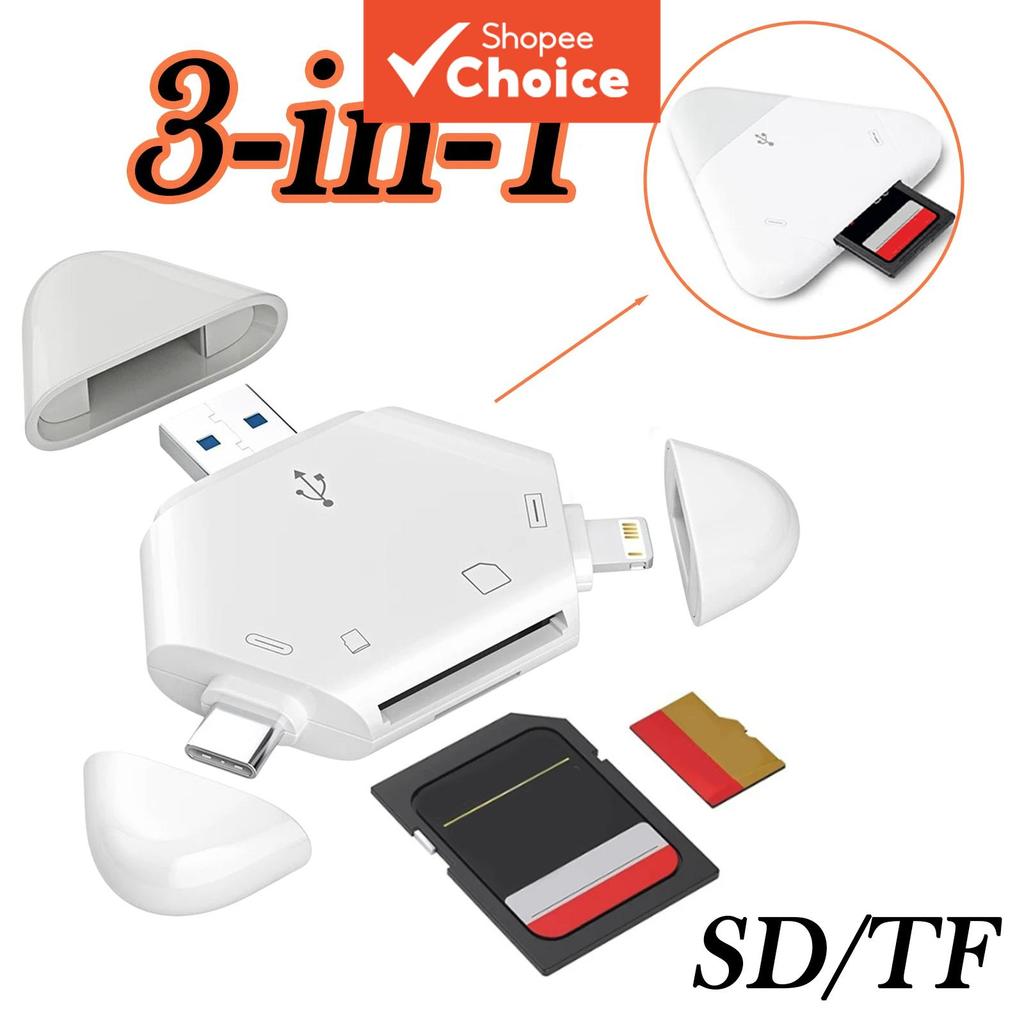 เครื่องอ่านการ์ด 3 in 1 อเนกประสงค์ อะแดปเตอร์การ์ดหน่วยความจําสากล SD/TF สําหรับโทรศัพท์ คอมพิวเตอร์ และกล้อง