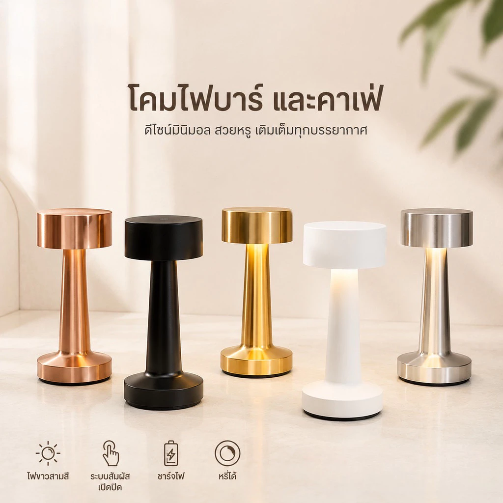 โคมไฟร้านอาหาร ทรงบาร์ - โคมไฟตั้งโต๊ะ โคมไฟ LED ตกแต่งห้อง โต๊ะอาหาร คาเฟ่ แบบชาร์ USB-C โคมไฟบาร์เหล้า
