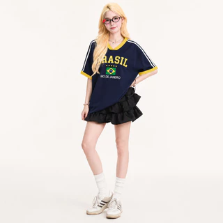 เสื้อบอลแฟชั่น Oversize ผู้หญิง/ผู้ชาย ใส่สบาย ทรงหลวม สไตล์สตรีท ลาย Brazil มี 4 แบบ ไซส์ XS-6XL