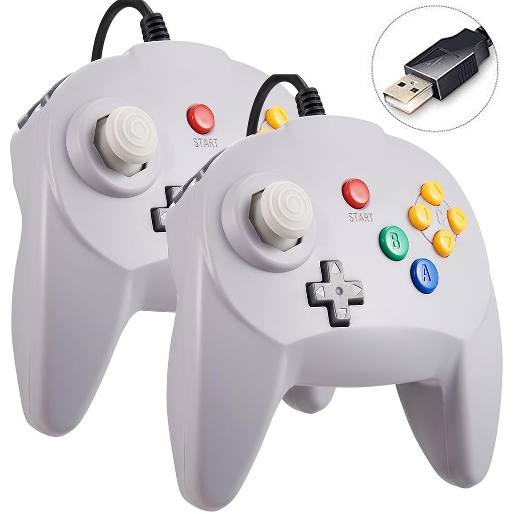 KIWITA 2 Pack Mini Wired USB N64 Controller, Retro N64 Remote 64 บิตจอยสติ๊กเกมคอนโทรลเลอร์สําหรับ W