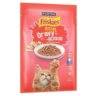 Friskies ฟริ้สกี้ อาหารเปียกสำหรับแมว สูตรเกรวี่ เนื้อแท้ ขนาด 70 กรัม