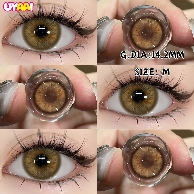 UYAAI Moodcha series คอนแทคเลนส์ 14.2MM สีน้ําตาล M SIZE Grey 1 เดือน