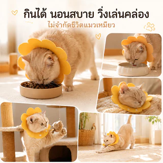 คอปกกันกัดสัตว์เลี้ยง รูปดอกทานตะวัน ผ้าสักหลาด S/M/L/XL 3 สี (เหลือง/ส้ม/ชมพู) สำหรับแมวและสุนัข