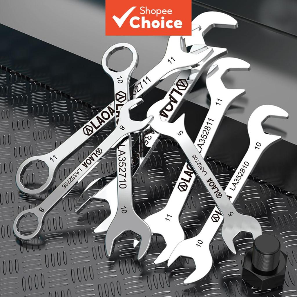 LAOA Mini ชุดประแจปลายเปิดบาง Ultra Thin 3 มม.Chrome Vanadium สําหรับซ่อมรถยนต์ Mechanical Work 8 ชิ้น