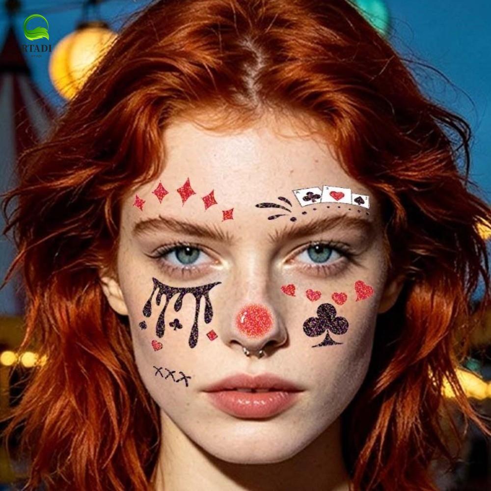 RTADI 4 ชิ้น Joker Blush รอยสักชั่วคราว, Glitter Joker ที่สมจริงฮาโลวีน Joker TATTOO สติกเกอร์, DIY 
