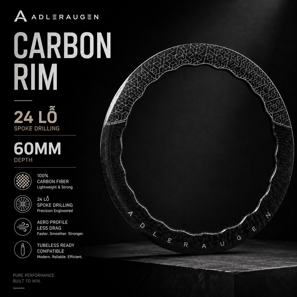 ADLERAUGEN 60 มม. 24 หลุม Tubeless Ready Aero Carbon Rim Si3N4 เซรามิค