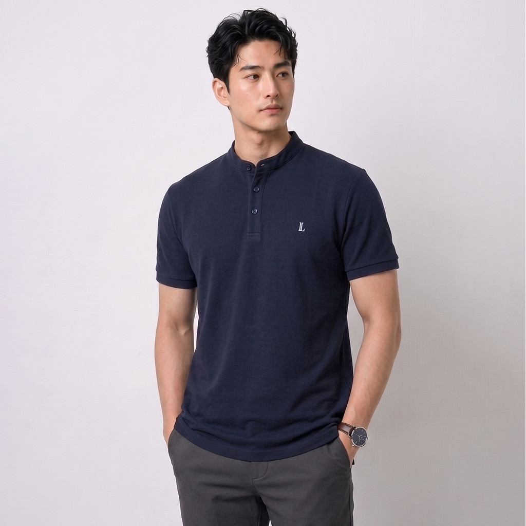 LTD เสื้อโปโลแขนสั้น ผู้ชาย สีน้ำเงิน | Pique polo banded collar | 03634