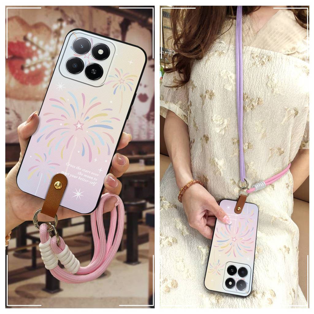 Lanyard การ์ตูนเคสโทรศัพท์สําหรับ Honor X5b/X5b Plus/Play9A 4G สร้อยคอ Graffiti Diagonal ทนทานปกหลัง