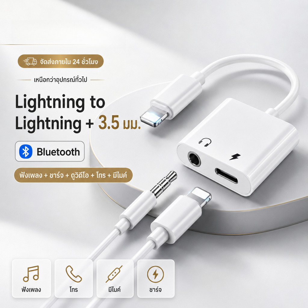 สายแปลงหูฟัง Lightning to 3.5mm สำหรับ iPhone อะแดปเตอร์เสียงพร้อมชาร์จ ฟังเพลง โทร มีไมค์ Aux 3.5mm ME043